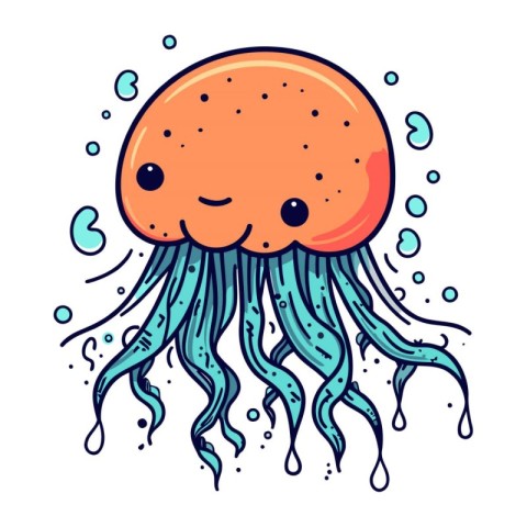 Cute cartoon jellyfish. Vector illustration isolated on white ba