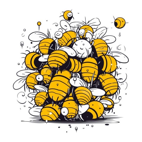 Honeybee doodle hand drawn vector illustration. Cartoon style.