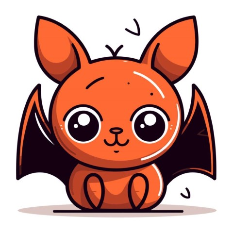 Cute cartoon orange bat. Vector illustration isolated on white b