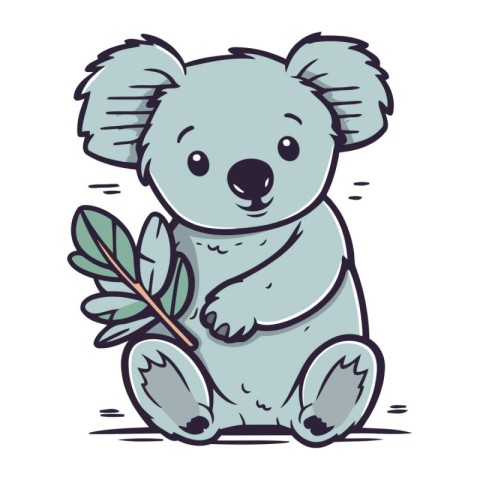 Cute cartoon koala with a branch of eucalyptus