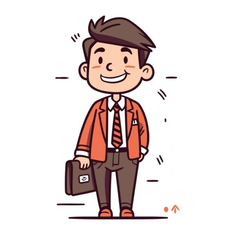 Smiling businessman with briefcase. Vector illustration in carto