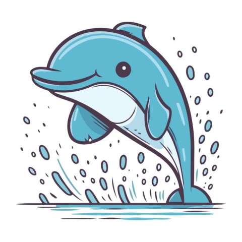 Dolphin jumping out of water. Vector illustration in cartoon sty