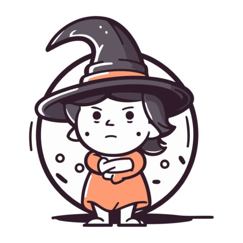 Cartoon witch vector illustration. Cute little girl in halloween