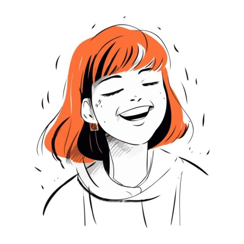 Portrait of a happy red haired girl. Vector illustration.