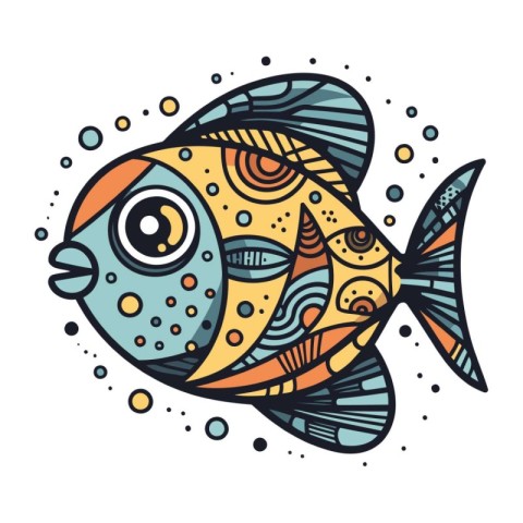 Cute fish. Hand drawn vector illustration in doodle style.