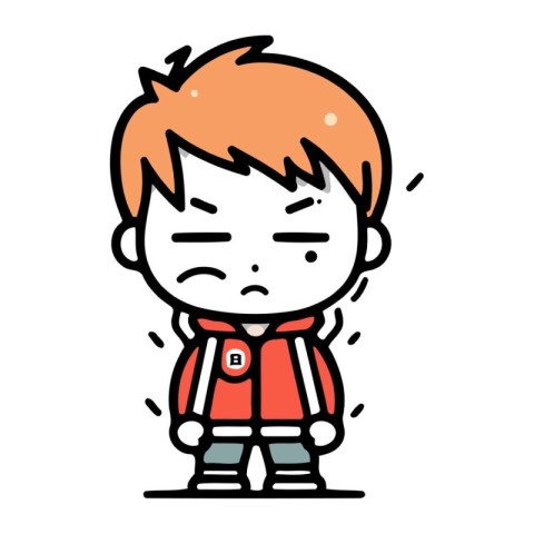 Cute cartoon boy feeling sad. Vector illustration of cute boy fe