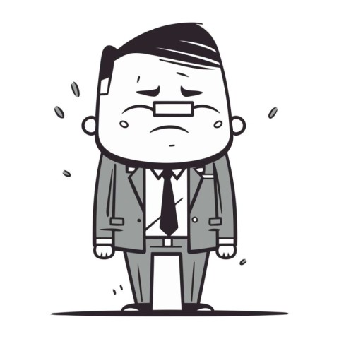 Sad businessman cartoon character. Vector illustration. Black an