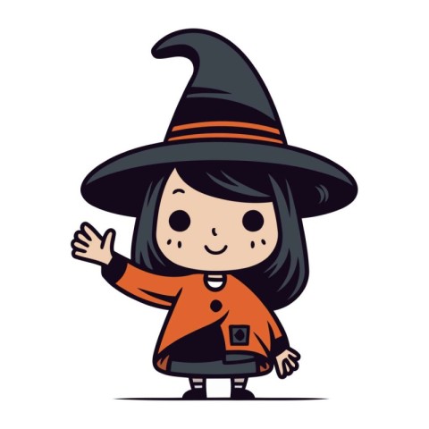 Cute little girl dressed as a witch. Vector illustration in cart