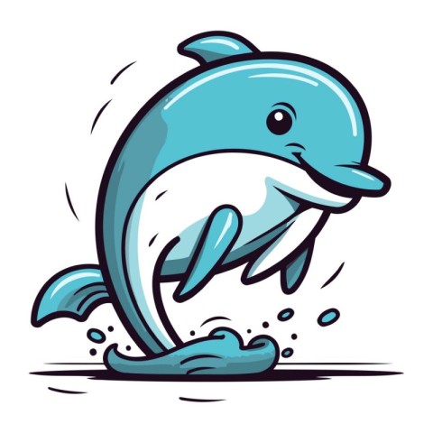 Cartoon dolphin jumping out of water. Vector illustration of a d