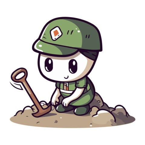 illustration of a cute cartoon soldier sitting on the ground wit