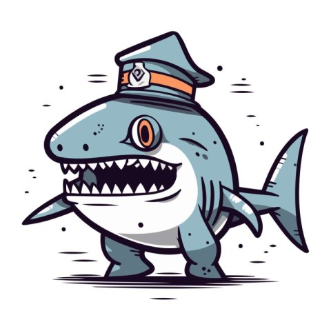 Cartoon shark in police cap. Vector illustration of a cartoon sh