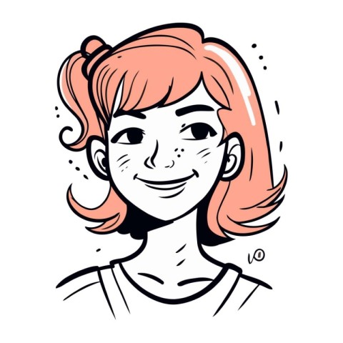 Vector illustration of a pretty girl with pink hair and freckles