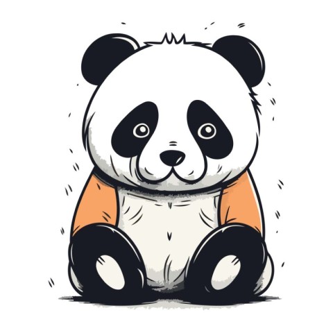 Cute panda sitting. Hand drawn vector illustration on white back