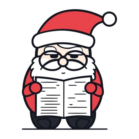 Santa Claus with a book in his hands. Vector illustration in lin