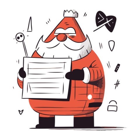 Santa Claus holding a letter. Vector illustration in cartoon com