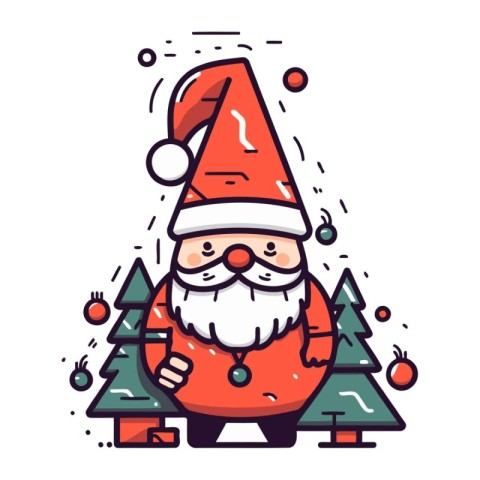 Cute cartoon santa claus with christmas tree. Vector illustratio