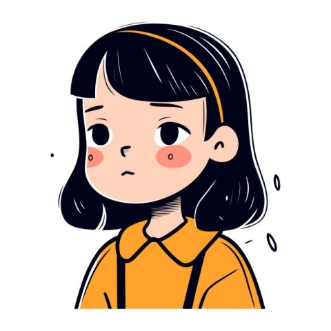 Cute little girl with sad expression. Vector illustration in car