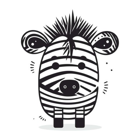 Zebra. Cute cartoon animal. Black and white vector illustration.