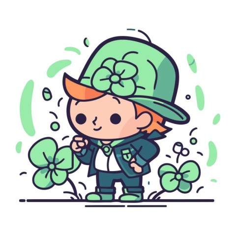 Illustration of a cute little boy in a leprechaun costume