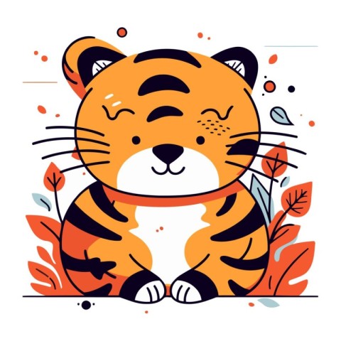 Cute tiger. Vector illustration in a flat style on a white backg