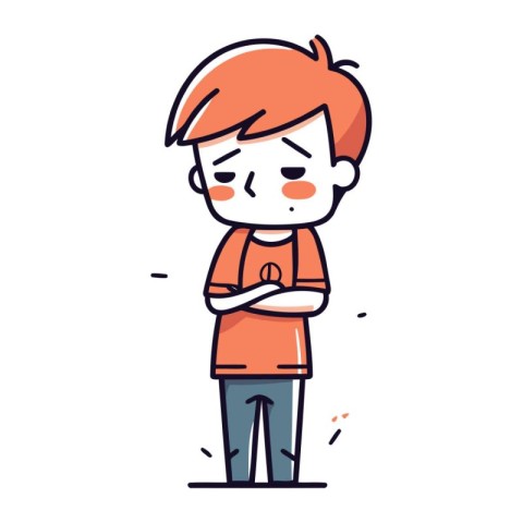 Character illustration design. Cute boy is sad cartoon.eps10