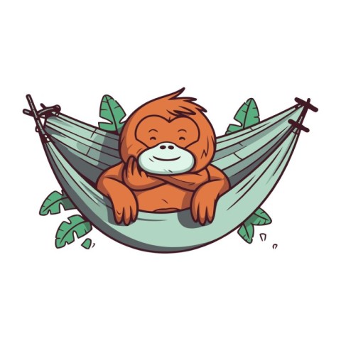 Cute cartoon orangutan in hammock. Vector illustration.