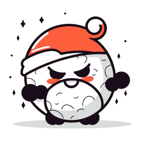 snowball in christmas hat. vector illustration. flat design