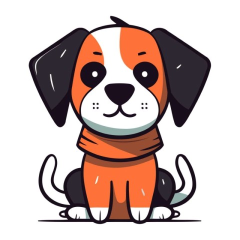 Cute cartoon dog with scarf. Vector illustration isolated on whi