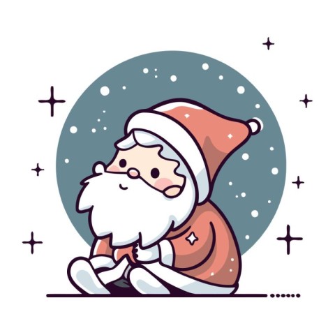 Santa Claus sitting on the snow. Vector illustration in cartoon