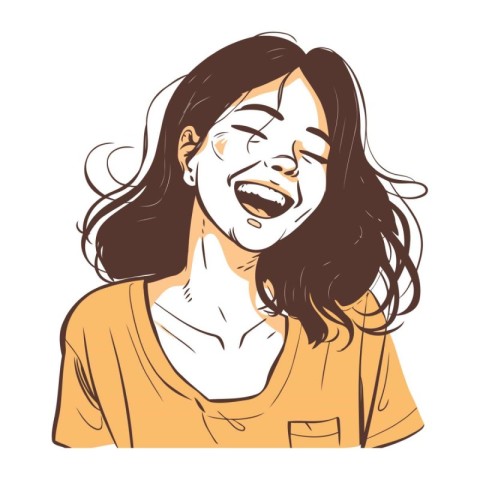 Portrait of a laughing woman. Vector illustration in sketch styl