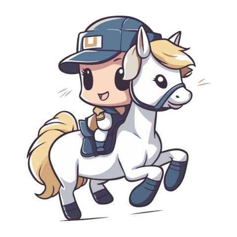 Illustration of a cute white pony riding on a white background.