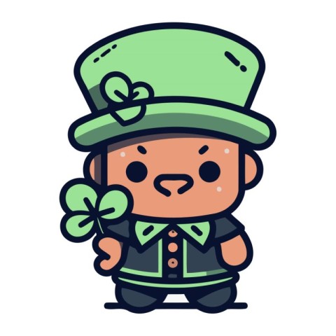 Cute Leprechaun with clover. St. Patricks Day vector illustratio