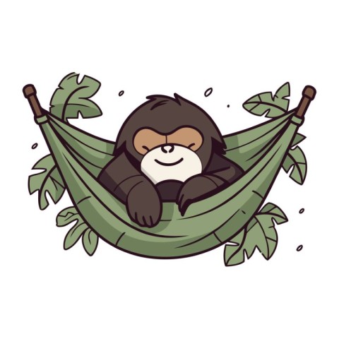 Cute cartoon monkey sleeping in a hammock. Vector illustration.