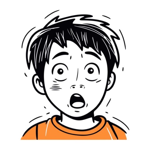 Surprised boy. Hand drawn vector illustration in cartoon style.