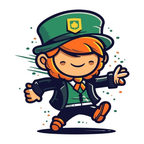 Cute Cartoon Leprechaun Running Vector Illustration. EPS10