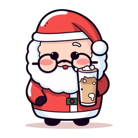 Santa Claus drinking a cup of coffee. Vector character cartoon i