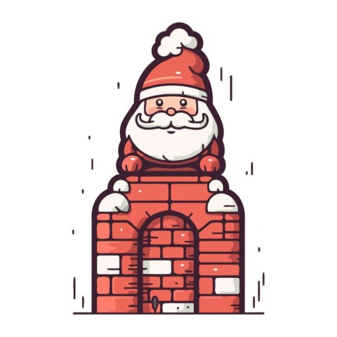 Santa claus in the chimney. Christmas and New Year vector illust