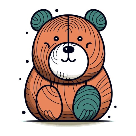 Cute cartoon teddy bear with a ball of yarn. Vector illustration