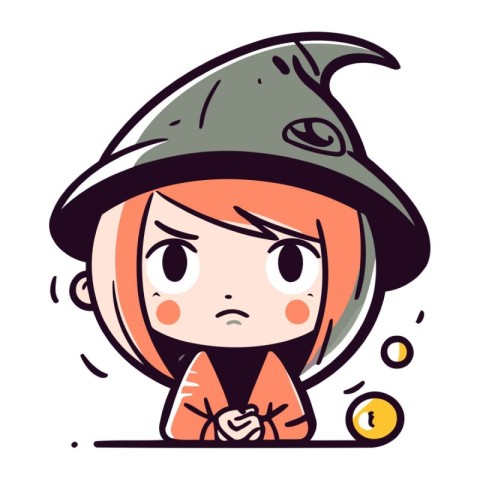 Angry witch girl. Vector illustration in cartoon style. Isolated