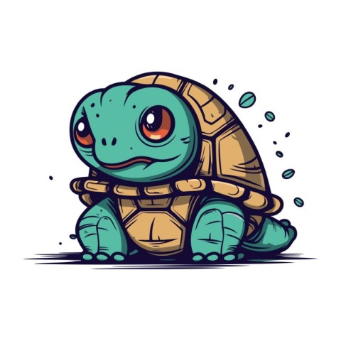 Cute cartoon turtle character. Vector illustration isolated on w