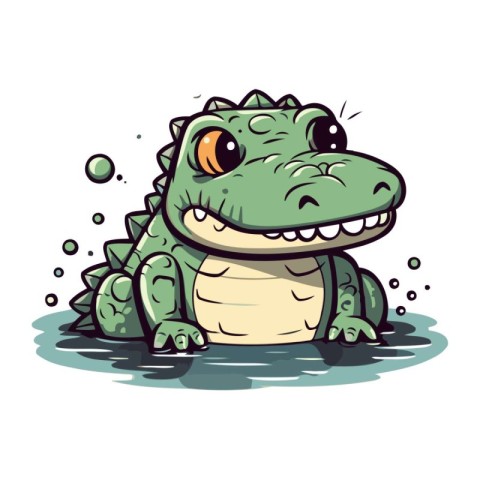 Cute crocodile cartoon character. Vector illustration on white b