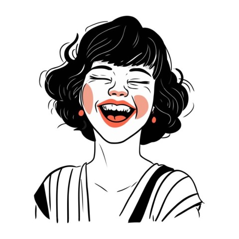 Vector illustration of a young woman with short hair and red lip