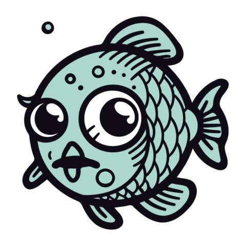 Funny kawaii fish. Vector illustration isolated on white backgro