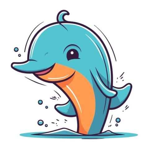 Cute cartoon dolphin. Vector illustration isolated on a white ba