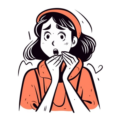 Surprised woman. Vector illustration of a girl in a red jacket.