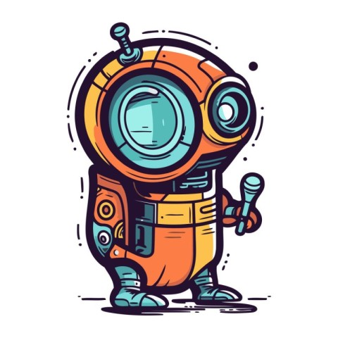 Astronaut in spacesuit with screwdriver. Cartoon vector illustra