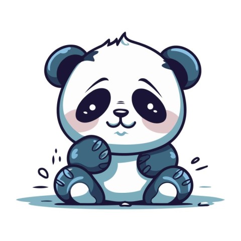 Cute cartoon panda sitting on the ground. Vector illustration.