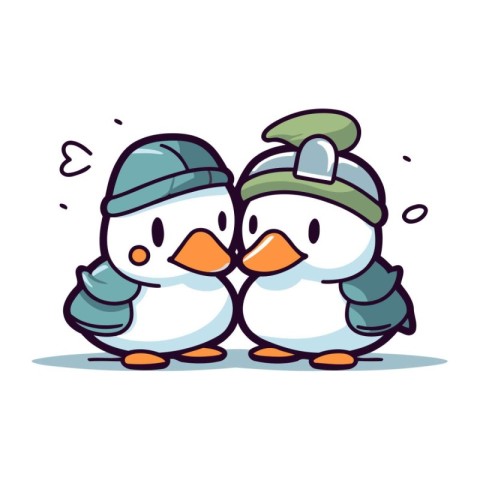 Cute penguins in winter clothes. Vector illustration. Cartoon ch