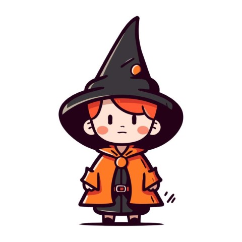 Cute little boy dressed as a witch. Halloween vector illustratio