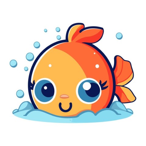 Cute kawaii goldfish in water. Vector illustration.